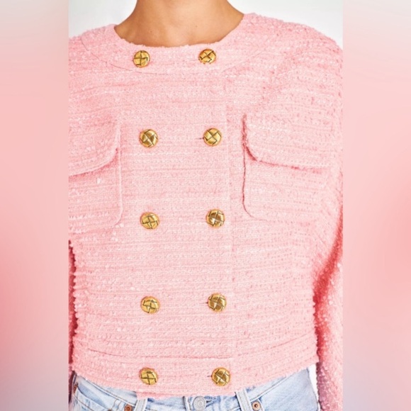 Love Shack Fancy NWT Keiran jacket Goldtone buttons Pastel Peony Pink - Picture 4 of 13